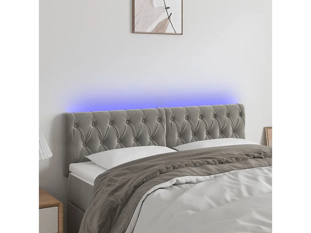 Hoofdbord | Hoofdeinde LED 160x7x78/88 cm fluweel lichtgrijs