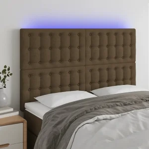 Hoofdbord | Hoofdeinde LED 144x5x118/128 cm stof donkerbruin Hoofdbord | Hoofdeinde LED 144x5x118/128 cm stof donkerbruin
