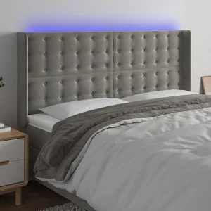 Hoofdbord | Hoofdeinde LED 163x16x118/128 cm fluweel lichtgrijs Hoofdbord | Hoofdeinde LED 163x16x118/128 cm fluweel lichtgrijs
