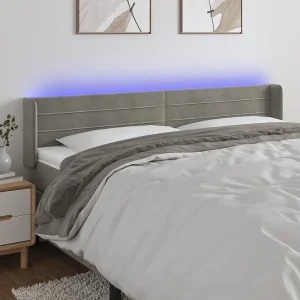 Hoofdbord | Hoofdeinde LED 203x16x78/88 cm fluweel lichtgrijs