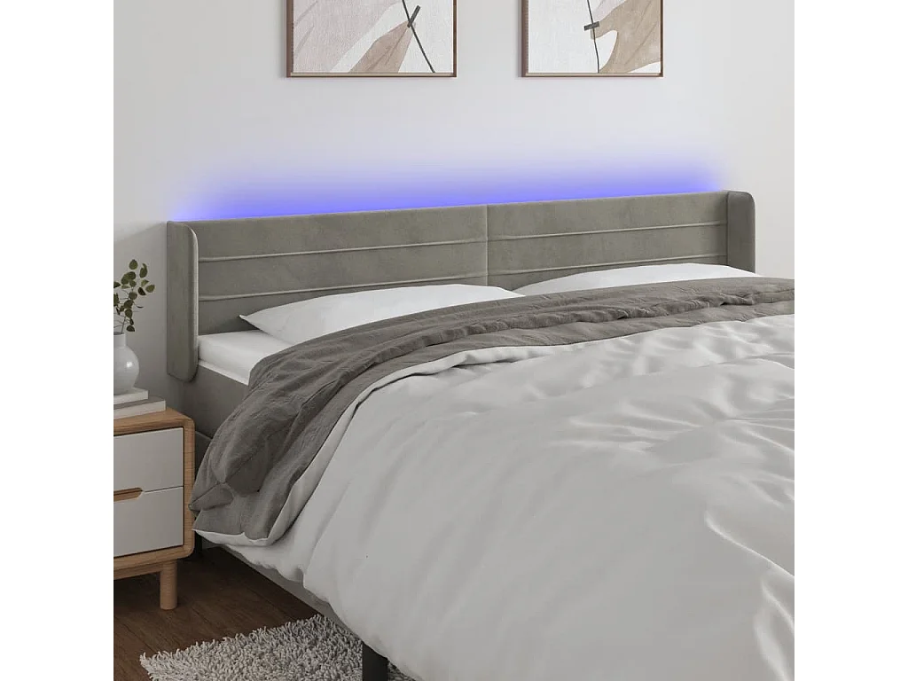 Hoofdbord | Hoofdeinde LED 203x16x78/88 cm fluweel lichtgrijs