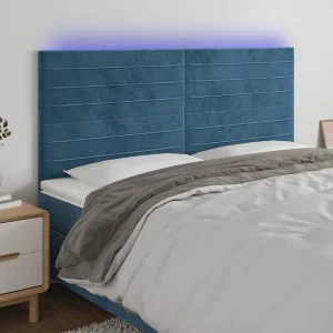 Hoofdbord | Hoofdeinde LED 180x5x118/128 cm fluweel donkerblauw Hoofdbord | Hoofdeinde LED 180x5x118/128 cm fluweel donkerblauw
