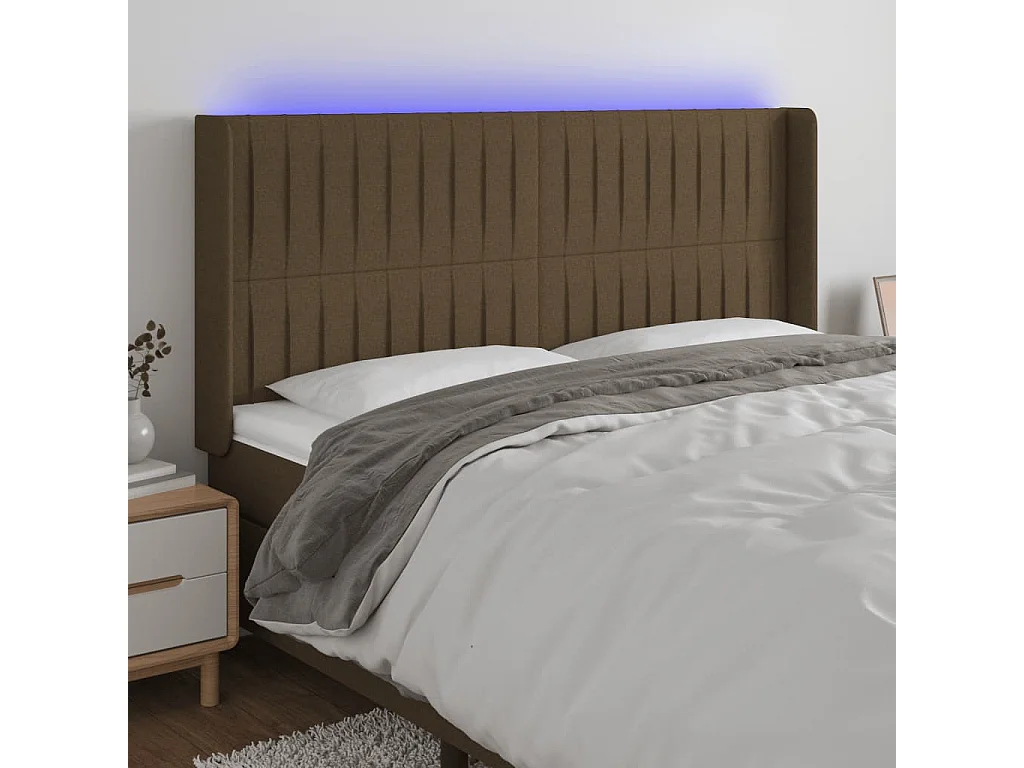 Hoofdbord | Hoofdeinde LED 163x16x118/128 cm stof donkerbruin