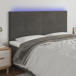 Hoofdbord | Hoofdeinde LED 160x5x118/128 cm fluweel donkergrijs Hoofdbord | Hoofdeinde LED 160x5x118/128 cm fluweel donkergrijs