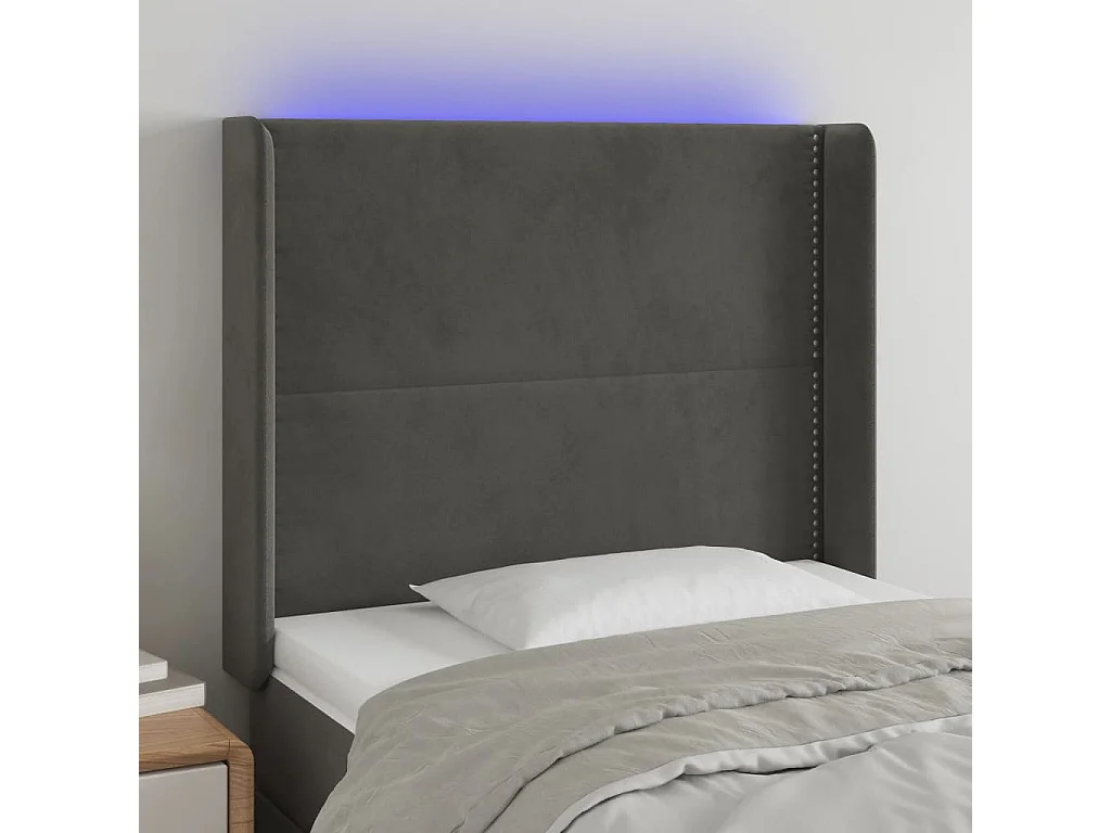 Hoofdbord | Hoofdeinde LED 93x16x118/128 cm fluweel donkergrijs