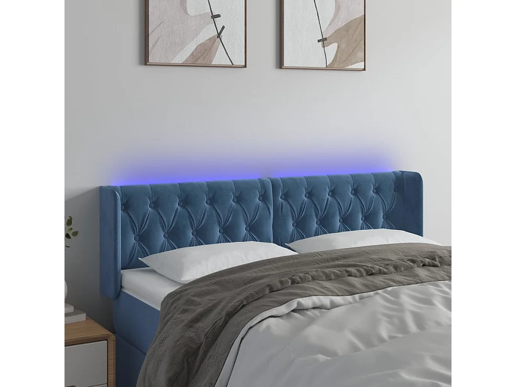 Hoofdbord | Hoofdeinde LED 163x16x78/88 cm fluweel donkerblauw