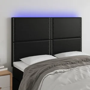 Hoofdbord | Hoofdeinde LED 144x5x118/128 cm kunstleer zwart Hoofdbord | Hoofdeinde LED 144x5x118/128 cm kunstleer zwart