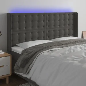 Hoofdbord | Hoofdeinde LED 183x16x118/128 cm fluweel donkergrijs