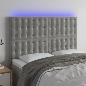 Hoofdbord | Hoofdeinde LED 144x5x118/128 cm fluweel lichtgrijs Hoofdbord | Hoofdeinde LED 144x5x118/128 cm fluweel lichtgrijs