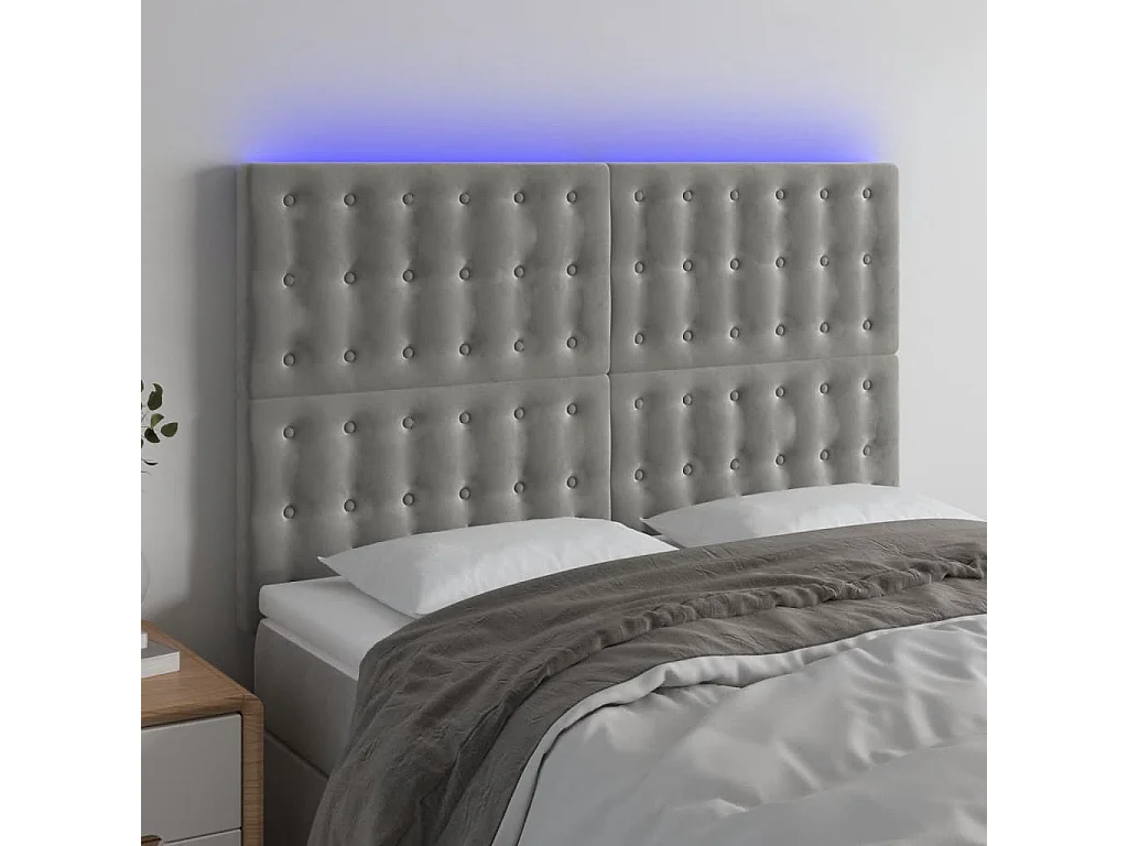 Hoofdbord | Hoofdeinde LED 144x5x118/128 cm fluweel lichtgrijs