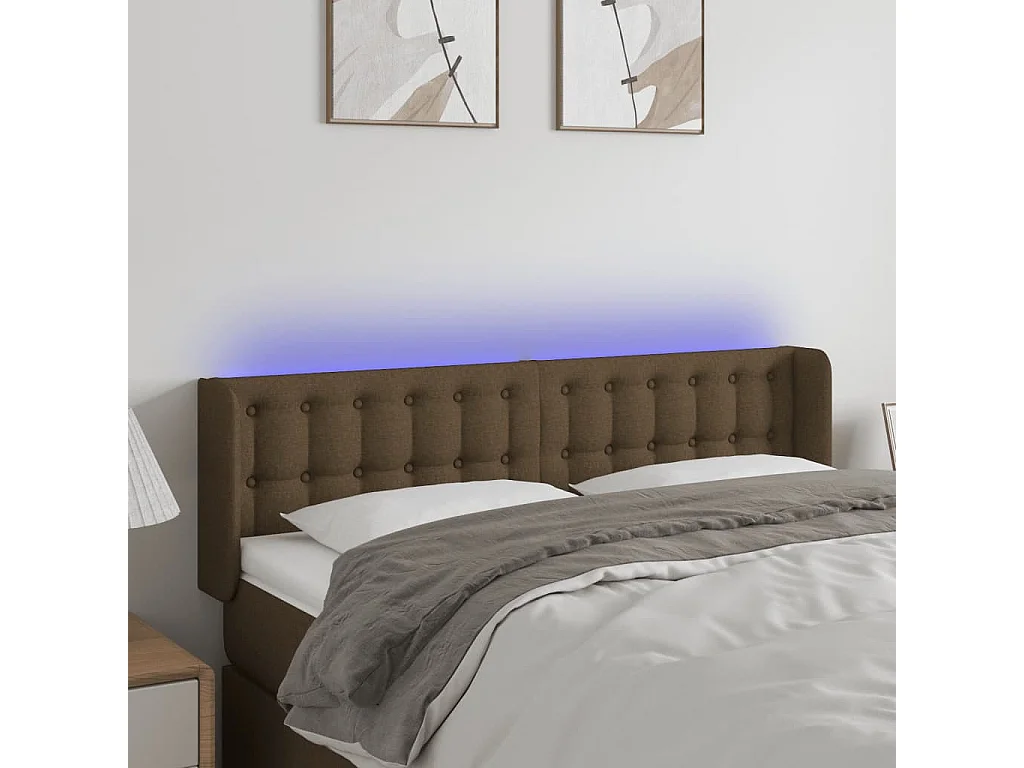 Hoofdbord | Hoofdeinde LED 147x16x78/88 cm stof donkerbruin