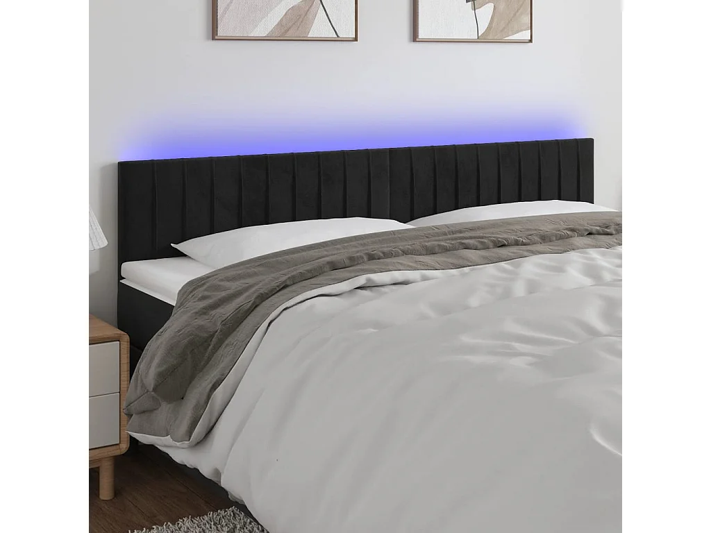 Hoofdbord | Hoofdeinde LED 160x5x78/88 cm fluweel zwart