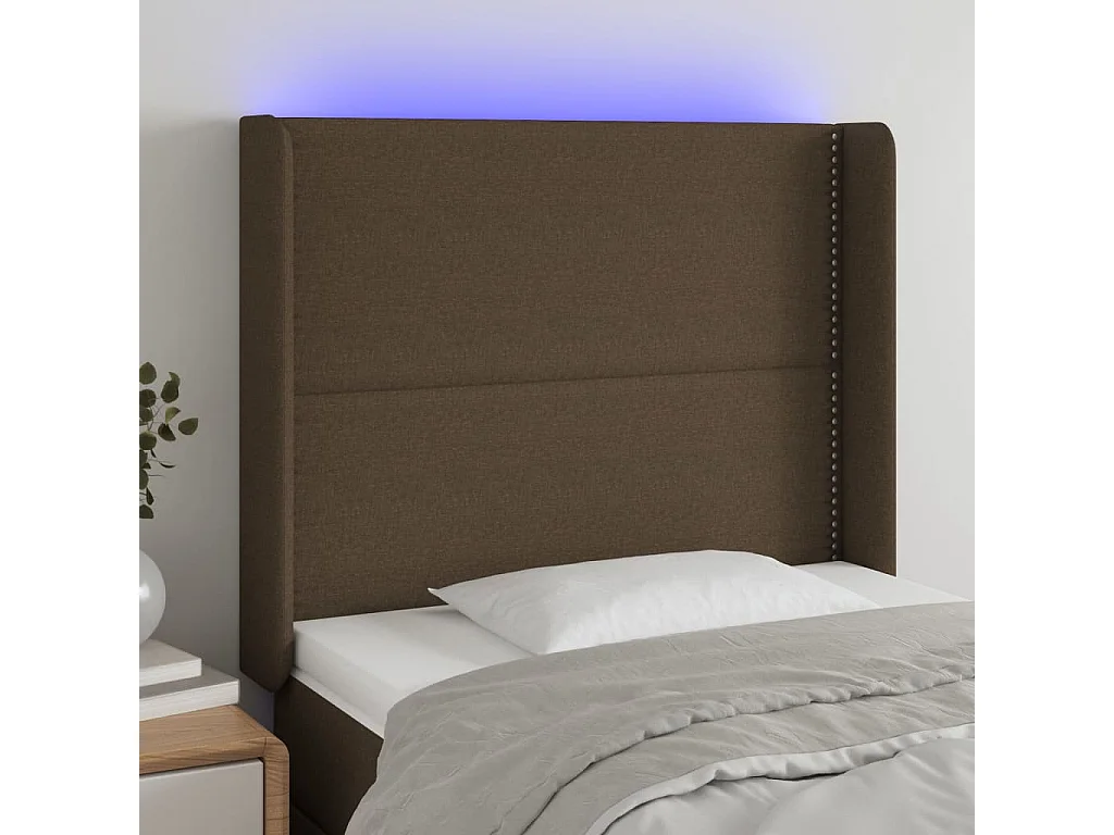 Hoofdbord | Hoofdeinde LED 103x16x118/128 cm stof donkerbruin