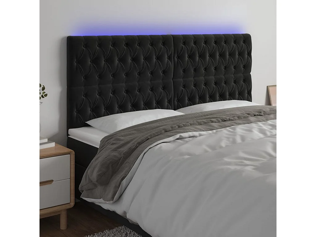 Hoofdbord | Hoofdeinde LED 180x7x118/128 cm fluweel zwart