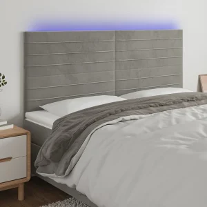 Hoofdbord | Hoofdeinde LED 200x5x118/128 cm fluweel lichtgrijs Hoofdbord | Hoofdeinde LED 200x5x118/128 cm fluweel lichtgrijs