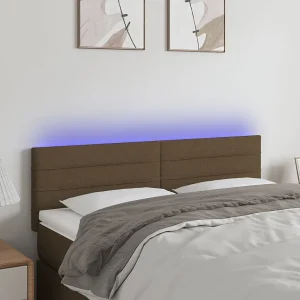 Hoofdbord | Hoofdeinde LED 144x5x78/88 cm stof donkerbruin