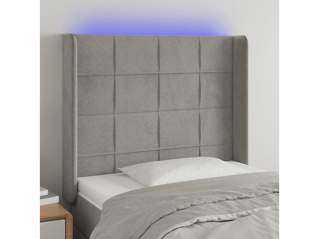 Hoofdbord | Hoofdeinde LED 103x16x118/128 cm fluweel lichtgrijs