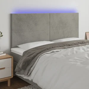 Hoofdbord | Hoofdeinde LED 180x5x118/128 cm fluweel lichtgrijs Hoofdbord | Hoofdeinde LED 180x5x118/128 cm fluweel lichtgrijs