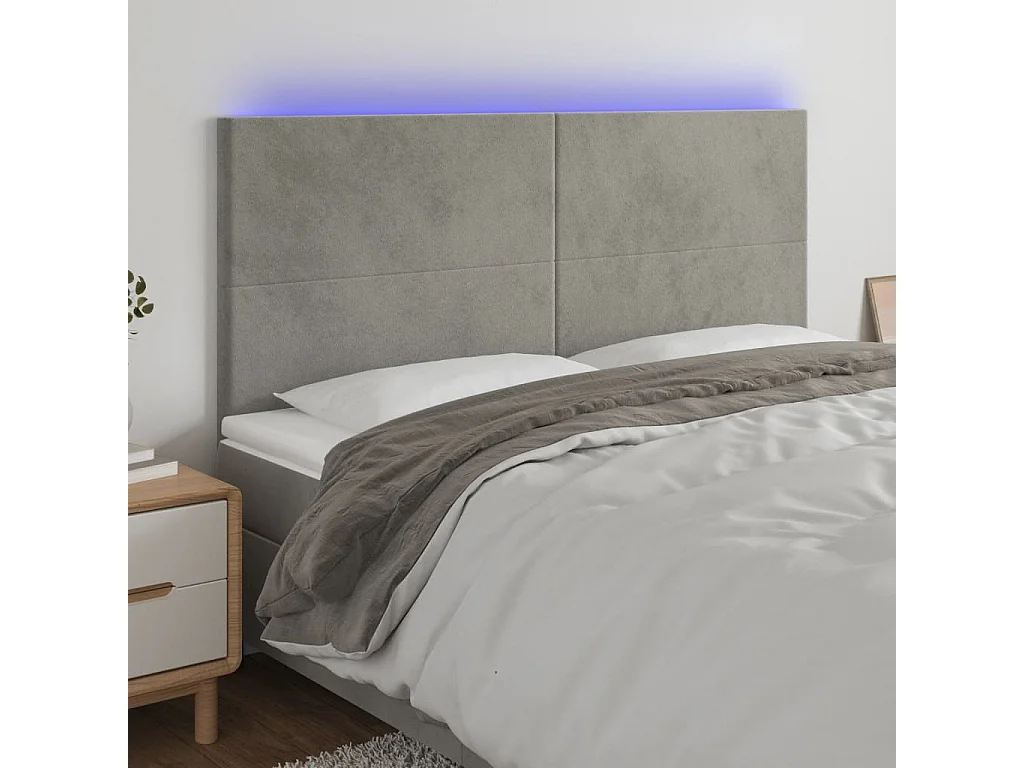Hoofdbord | Hoofdeinde LED 180x5x118/128 cm fluweel lichtgrijs