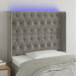 Hoofdbord | Hoofdeinde LED 103x16x118/128 cm fluweel lichtgrijs Hoofdbord | Hoofdeinde LED 103x16x118/128 cm fluweel lichtgrijs
