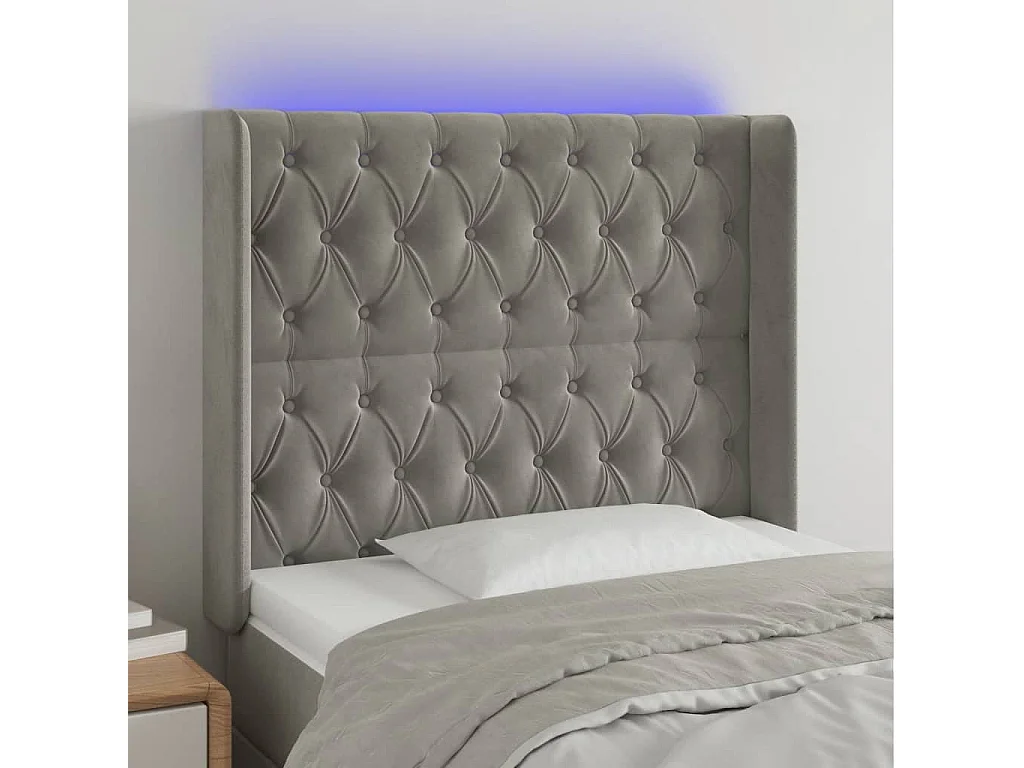 Hoofdbord | Hoofdeinde LED 103x16x118/128 cm fluweel lichtgrijs