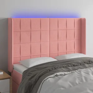 Hoofdbord | Hoofdeinde LED 147x16x118/128 cm fluweel roze