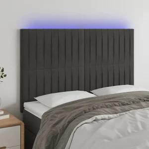 Hoofdbord | Hoofdeinde LED 144x5x118/128 cm fluweel donkergrijs