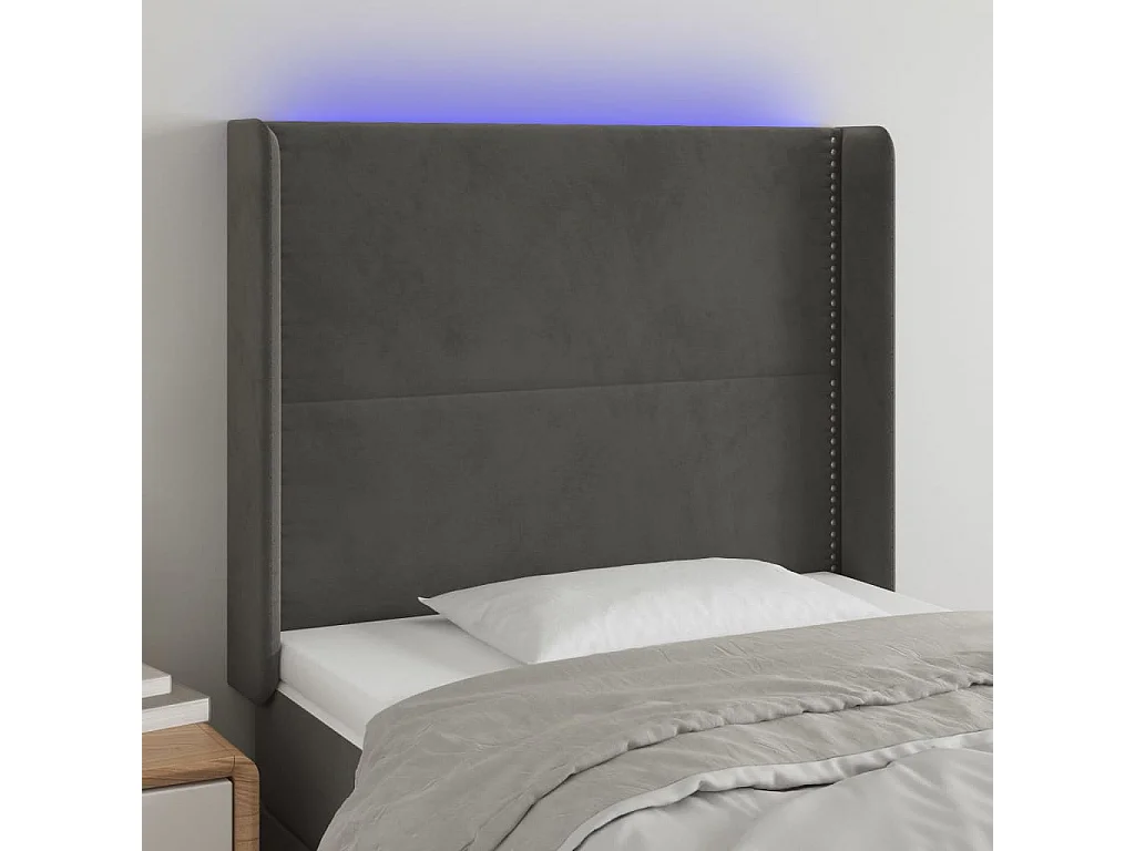 Hoofdbord | Hoofdeinde LED 103x16x118/128 cm fluweel donkergrijs