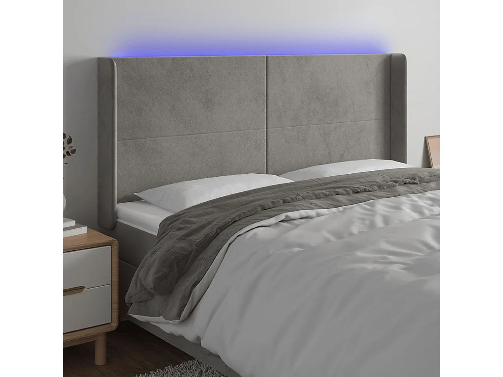 Hoofdbord | Hoofdeinde LED 183x16x118/128 cm fluweel lichtgrijs