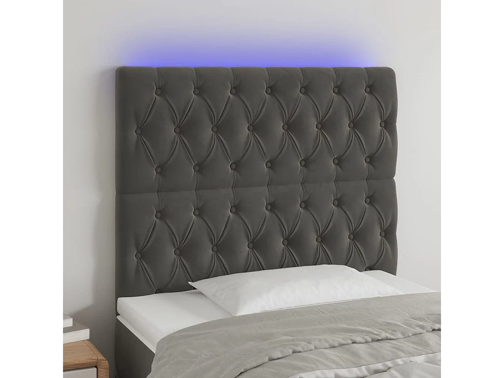 Hoofdbord | Hoofdeinde LED 90x7x118/128 cm fluweel donkergrijs