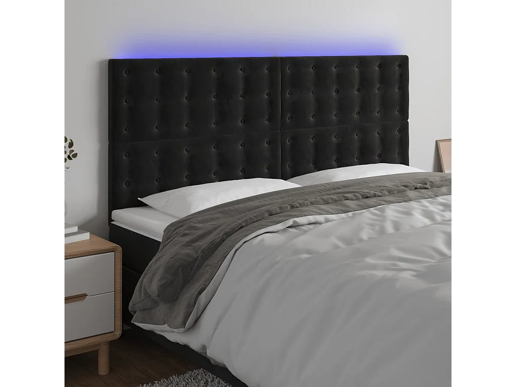 Hoofdbord | Hoofdeinde LED 180x5x118/128 cm fluweel zwart