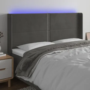 Hoofdbord | Hoofdeinde LED 183x16x118/128 cm fluweel donkergrijs