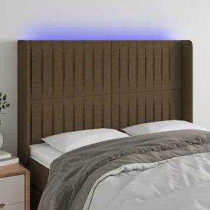 Hoofdbord | Hoofdeinde LED 147x16x118/128 cm stof donkerbruin