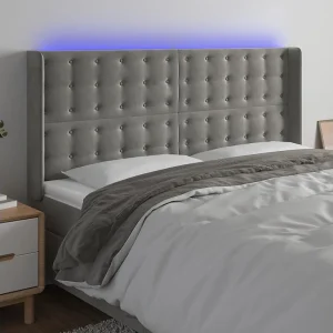 Hoofdbord | Hoofdeinde LED 183x16x118/128 cm fluweel lichtgrijs