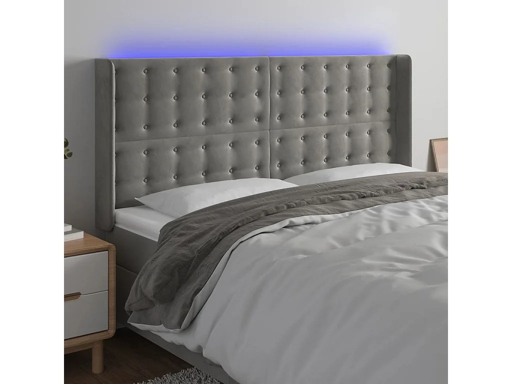Hoofdbord | Hoofdeinde LED 183x16x118/128 cm fluweel lichtgrijs