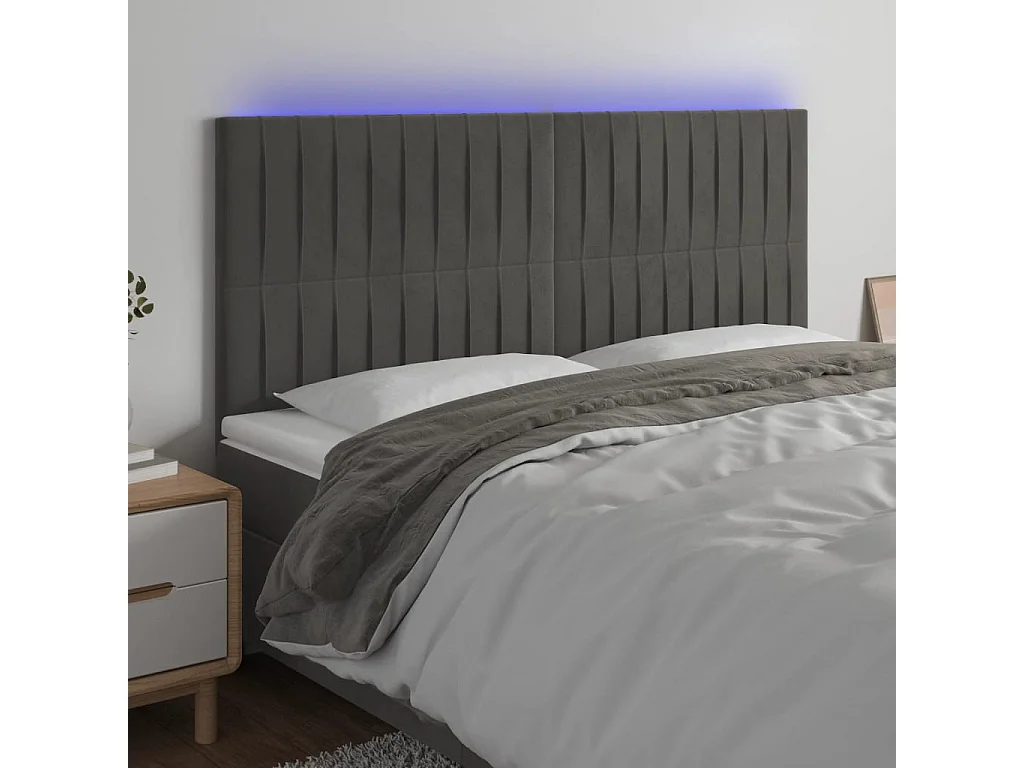 Hoofdbord | Hoofdeinde LED 160x5x118/128 cm fluweel donkergrijs