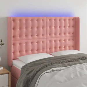 Hoofdbord | Hoofdeinde LED 147x16x118/128 cm fluweel roze