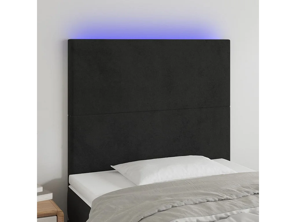 Hoofdbord | Hoofdeinde LED 90x5x118/128 cm fluweel zwart