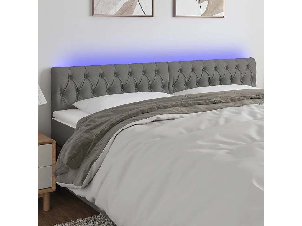 Hoofdbord | Hoofdeinde LED 200x7x78/88 cm stof donkergrijs