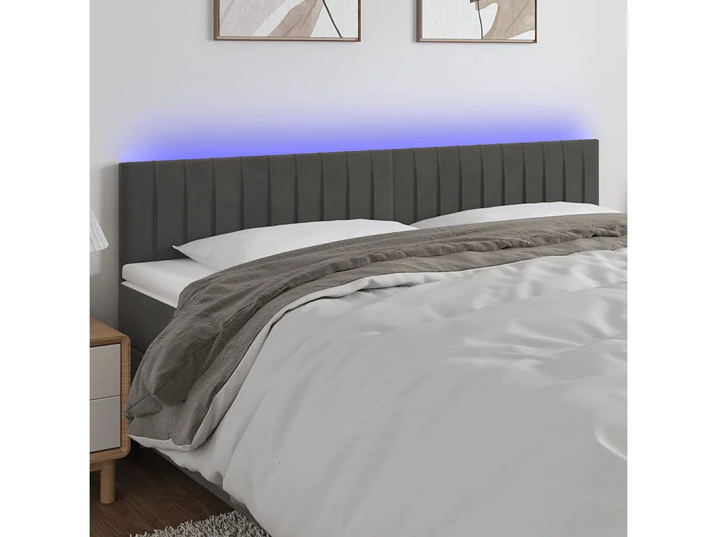 Hoofdbord | Hoofdeinde LED 200x5x78/88 cm fluweel donkergrijs
