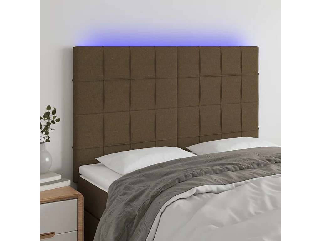 Hoofdbord | Hoofdeinde LED 144x5x118/128 cm stof donkerbruin