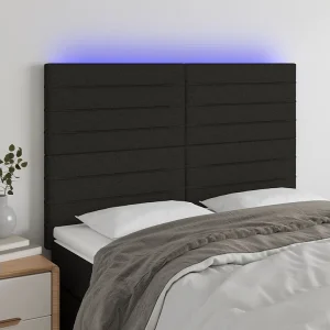 Hoofdbord | Hoofdeinde LED 144x5x118/128 cm stof zwart Hoofdbord | Hoofdeinde LED 144x5x118/128 cm stof zwart
