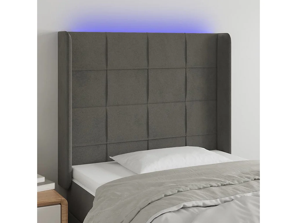 Hoofdbord | Hoofdeinde LED 103x16x118/128 cm fluweel donkergrijs