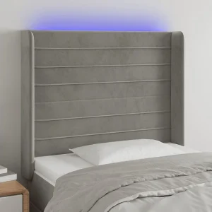 Hoofdbord | Hoofdeinde LED 93x16x118/128 cm fluweel lichtgrijs Hoofdbord | Hoofdeinde LED 93x16x118/128 cm fluweel lichtgrijs