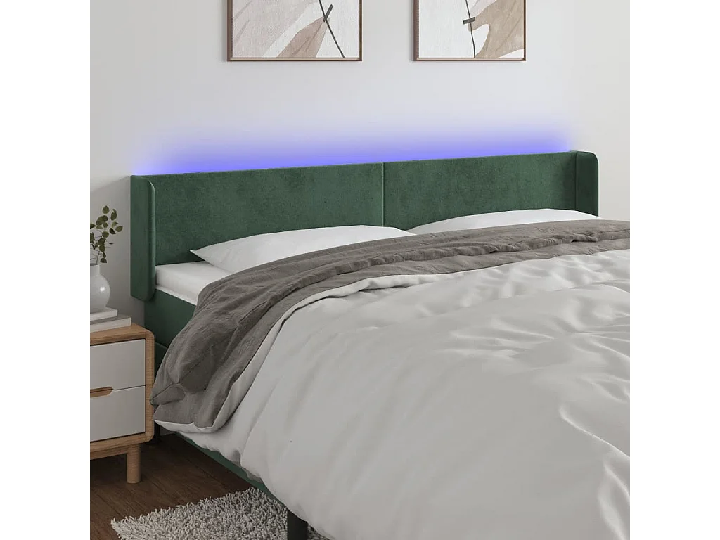 Hoofdbord | Hoofdeinde LED 203x16x78/88 cm fluweel donkergroen