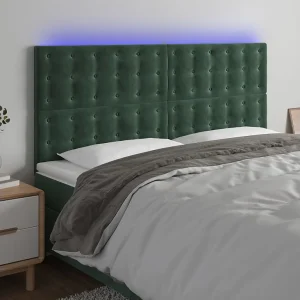 Hoofdbord | Hoofdeinde LED 200x5x118/128 cm fluweel donkergroen Hoofdbord | Hoofdeinde LED 200x5x118/128 cm fluweel donkergroen