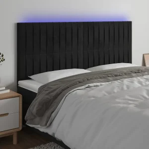Hoofdbord | Hoofdeinde LED 180x5x118/128 cm fluweel zwart Hoofdbord | Hoofdeinde LED 180x5x118/128 cm fluweel zwart