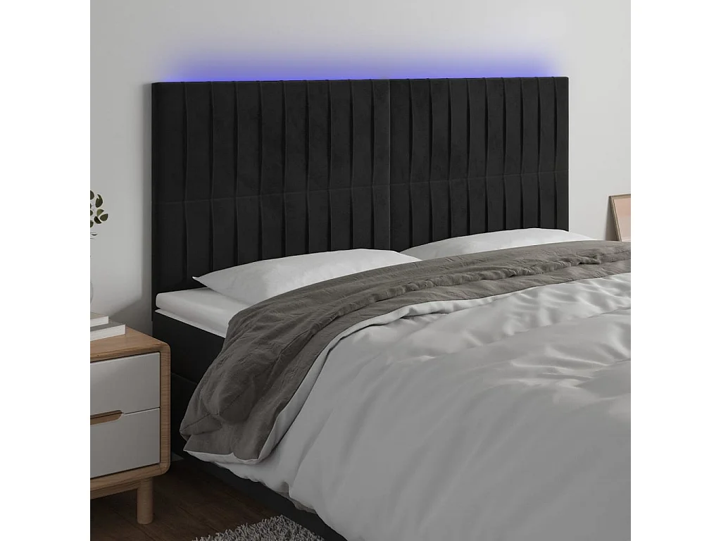Hoofdbord | Hoofdeinde LED 180x5x118/128 cm fluweel zwart