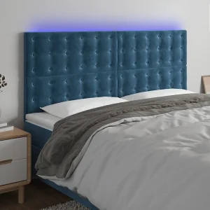 Hoofdbord | Hoofdeinde LED 200x5x118/128 cm fluweel donkerblauw
