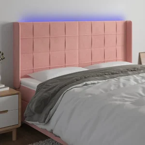 Hoofdbord | Hoofdeinde LED 163x16x118/128 cm fluweel roze Hoofdbord | Hoofdeinde LED 163x16x118/128 cm fluweel roze